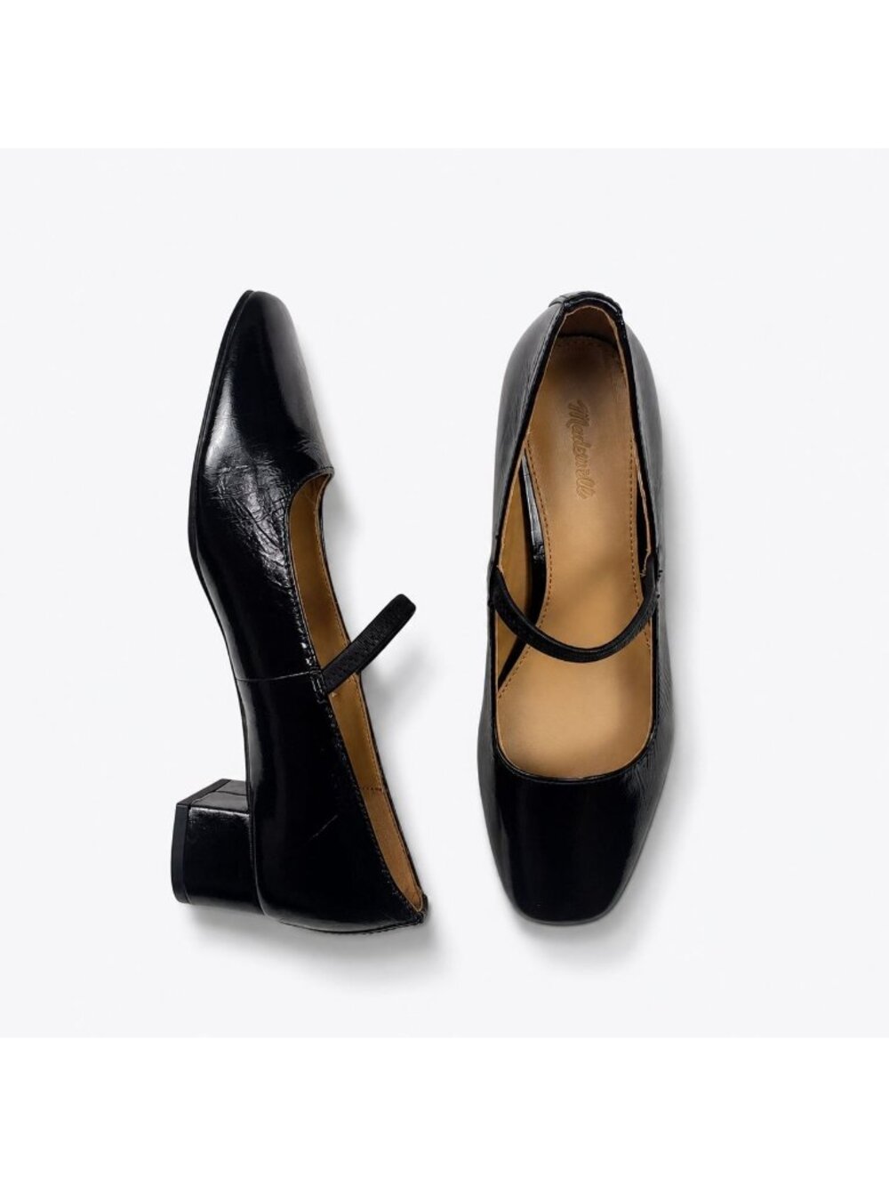 Madewell The Greta Pump True Black Crinkled Patent Leather Mary Jane Strap Sz 6M